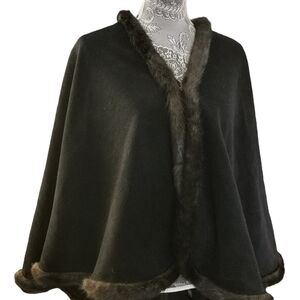 Faux fur trimmed cape/wrap